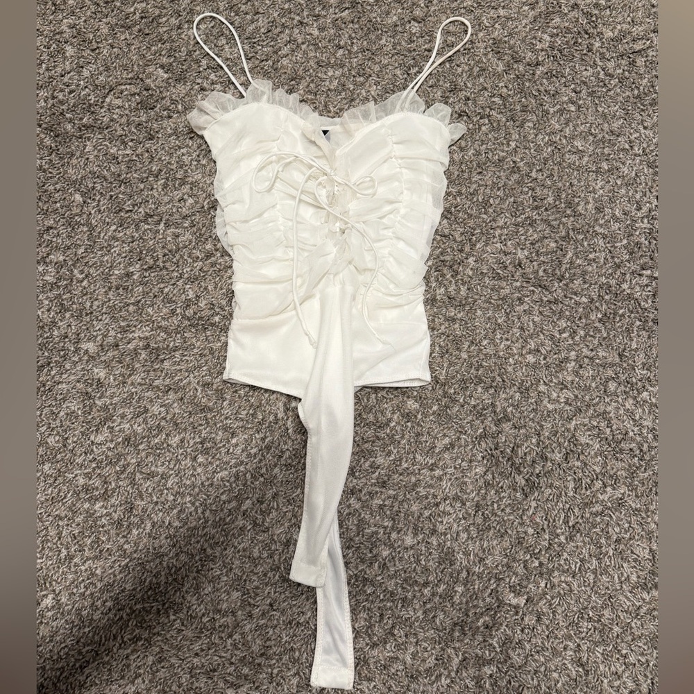 Windsor “Ready or Not” Ruched Bodysuit in White